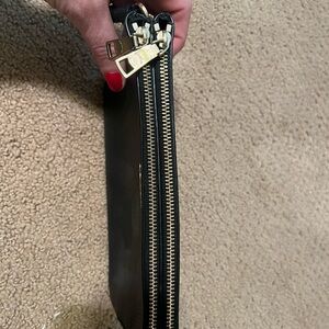 Black Leather Wallet with Gold Zippers